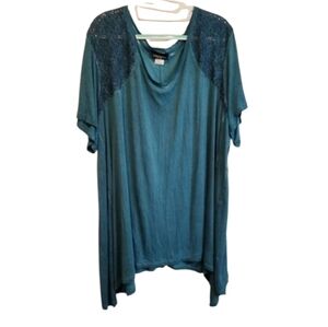 New teal lace sharkbite lace inset shirt‎ top plus